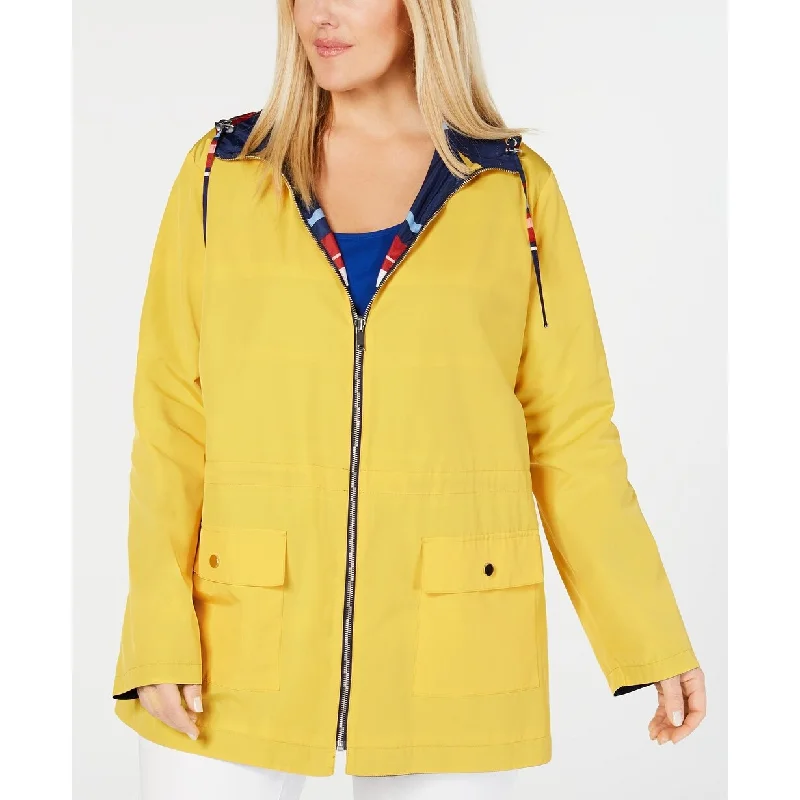 Charter Club Women's Plus Size Reversible Hooded Anorak Jacket Yellow Size OX