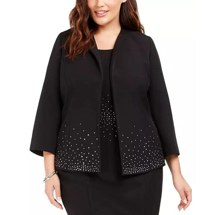 Kasper Women's Plus Size Embellished Open-Front Jacket Black Size 2 Extra Large