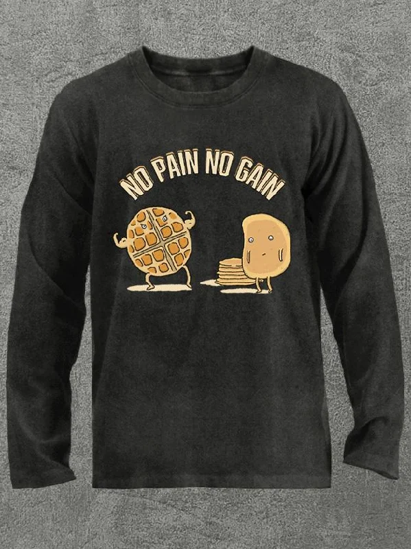 no pain no gain waffles Washed Gym Long Sleeve Shirt