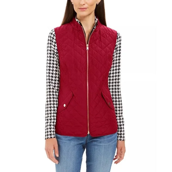 Charter Club Women's Petite Zip-Front Quilted Cotton Vest Red Size P