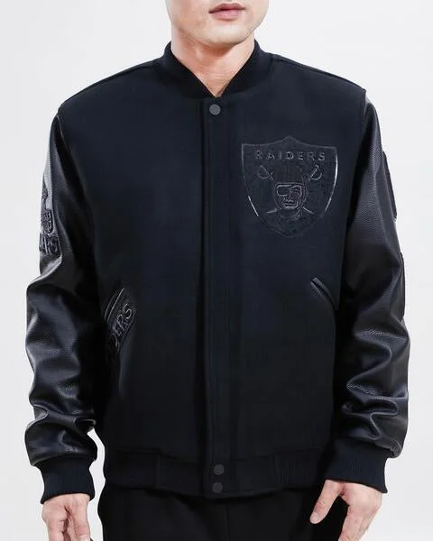 NFL LAS VEGAS RAIDERS TRIPLE BLACK MEN'S VARSITY JACKET (BLACK)