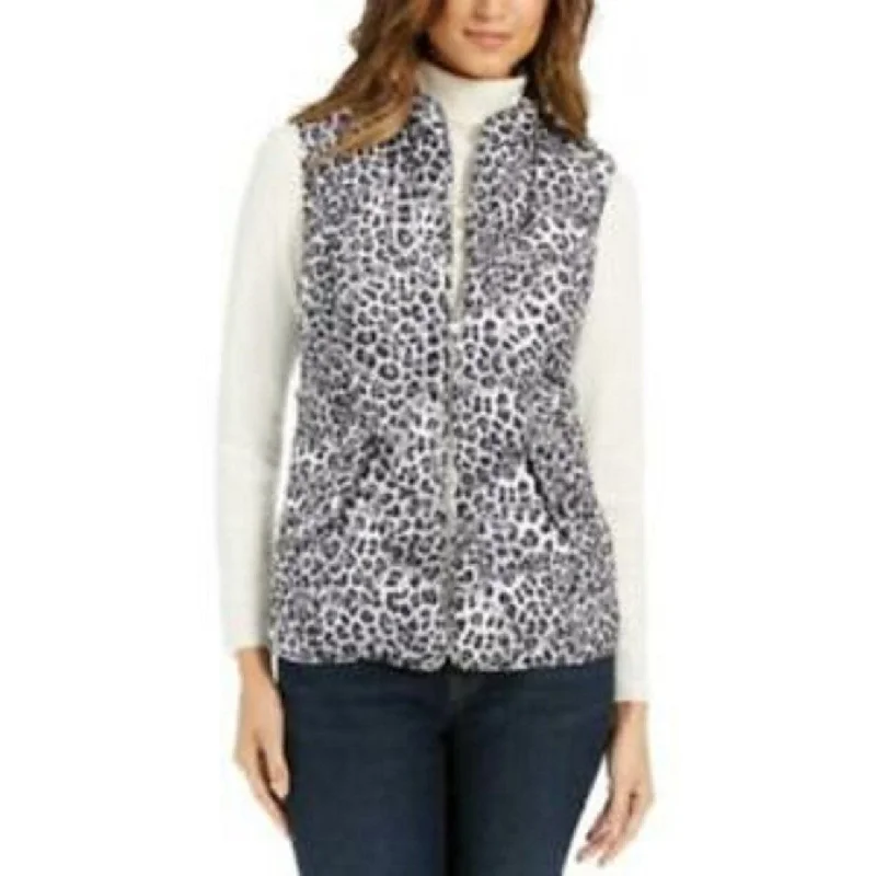 Charter Club Women's Animal-Print Quilted Vest White Size Large