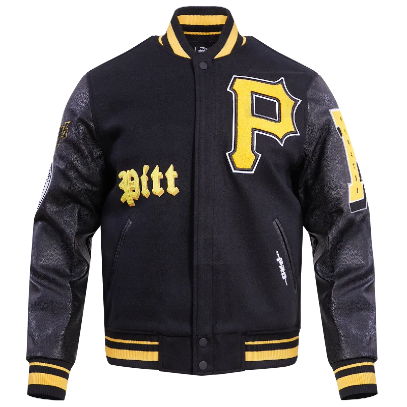 MLB PITTSBURGH PIRATES OLD ENGLISH WOOL MEN'S VARSITY JACKET (BLACK/YELLOW)