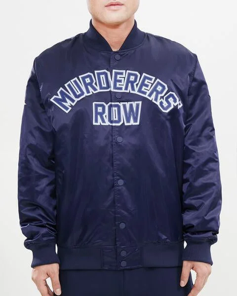 MLB NEW YORK YANKEES MURDERERS ROW BIG LOGO MEN'S SATIN JACKET (MIDNIGHT NAVY)