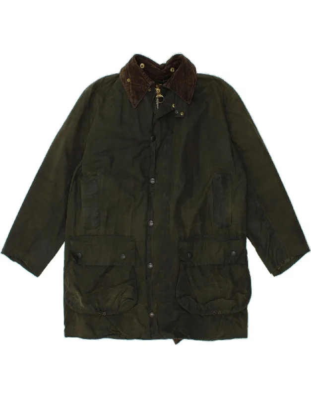 BARBOUR Mens Border Waxed Cotton Jacket UK 40 Large Green Colourblock