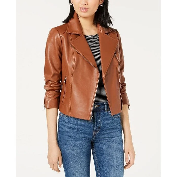 Maison Jules Women's Leather Moto Jacket Brown Size Medium