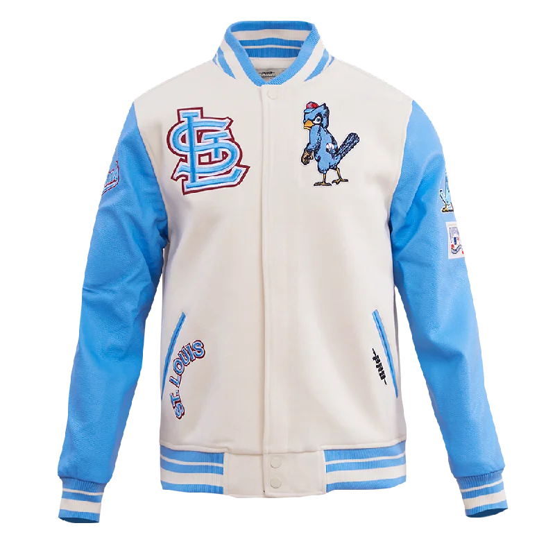 MLB ST. LOUIS CARDINALS RETRO CLASSIC MEN'S RIB WOOL VARSITY JACKET (EGGSHELL/UNIVERSAL BLUE)