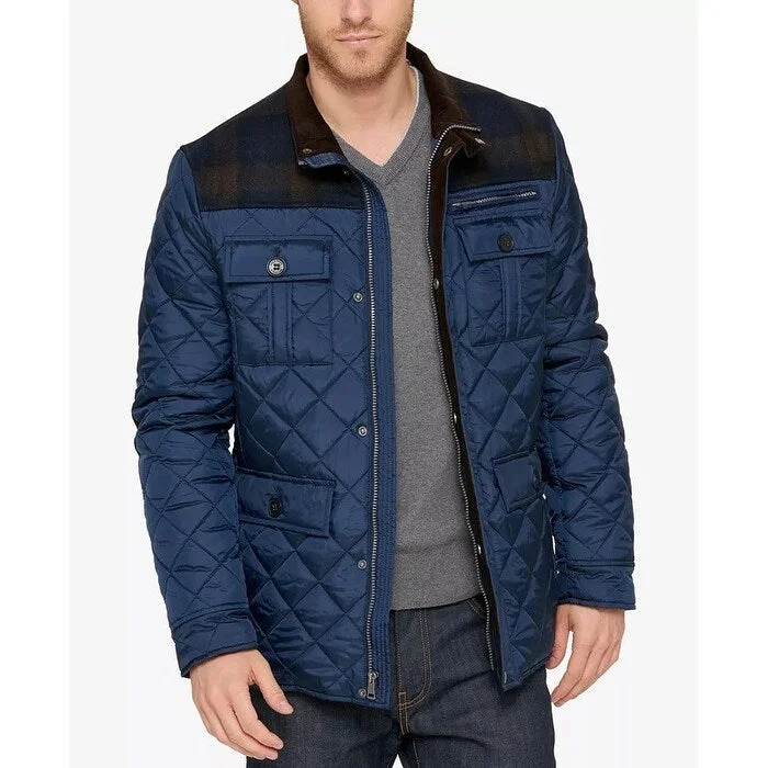 Cole Haan Men's Mixed Media Quilted Jacket Navy Size Small