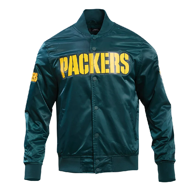 NFL GREEN BAY PACKERS BIG LOGO MEN'S SATIN JACKET (FOREST GREEN)