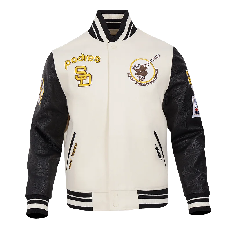 MLB SAN DIEGO PADRES RETRO CLASSIC MEN'S RIB WOOL VARSITY JACKET (EGGSHELL/BLACK)