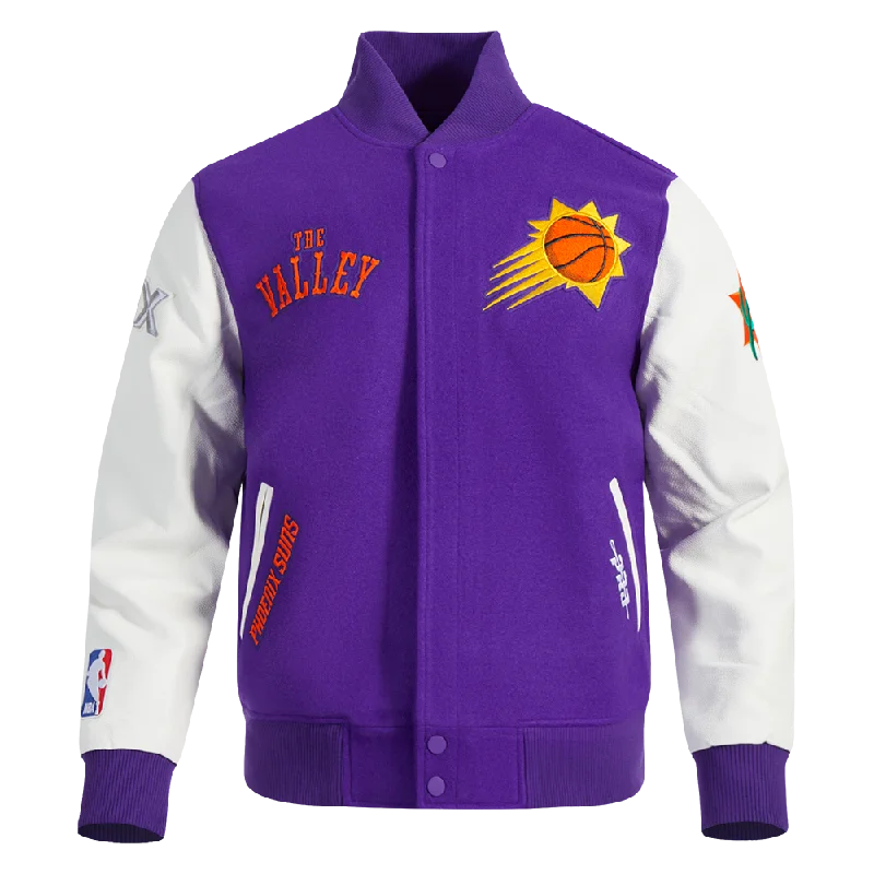 NBA PHOENIX SUNS CITY EDITION 24-25 MEN'S WOOL VARSITY JACKET (PURPLE/WHITE)