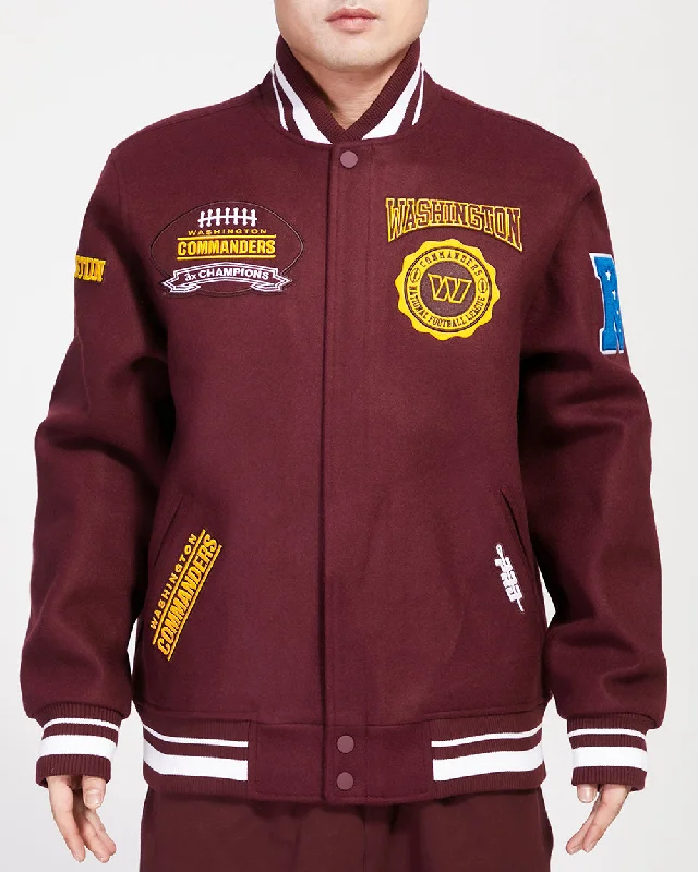 NFL WASHINGTON COMMANDERS CREST EMBLEM MEN'S RIB WOOL VARSITY JACKET (WINE)