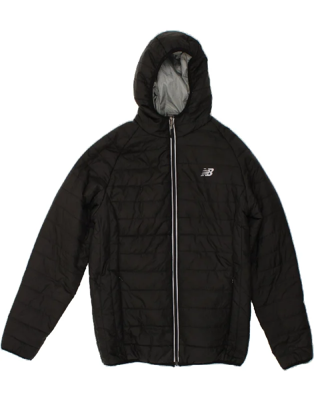 NEW BALANCE Mens Hooded Padded Jacket UK 36 Small Black Polyester