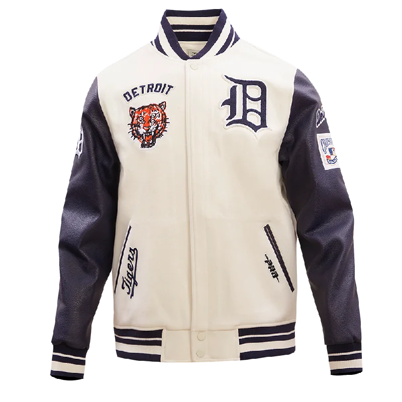 MLB DETROIT TIGERS RETRO CLASSIC MEN'S RIB WOOL VARSITY JACKET (EGGSHELL/MIDNIGHT NAVY)