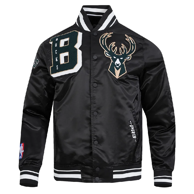 NBA MILWAUKEE BUCKS MASHUP MEN'S RIB SATIN JACKET (BLACK)