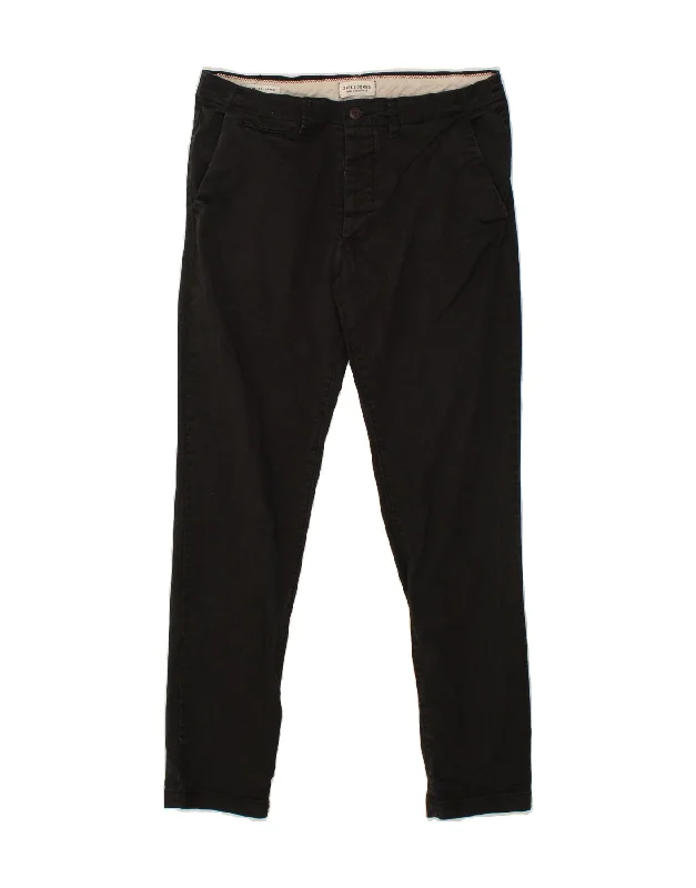 JACK & JONES Mens Marco Slim Chino Trousers W32 L32 Black Cotton