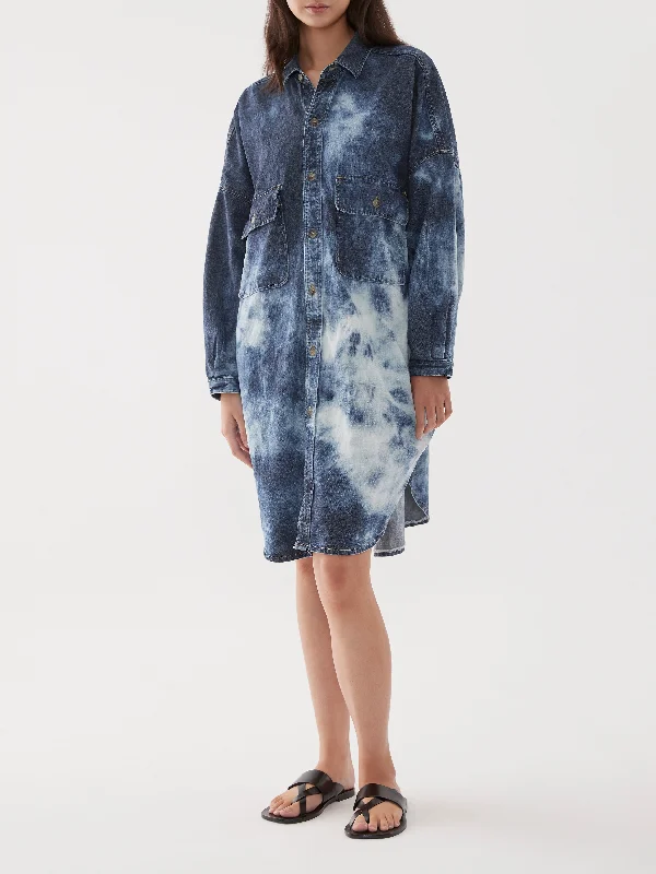 bleached shibori denim dress