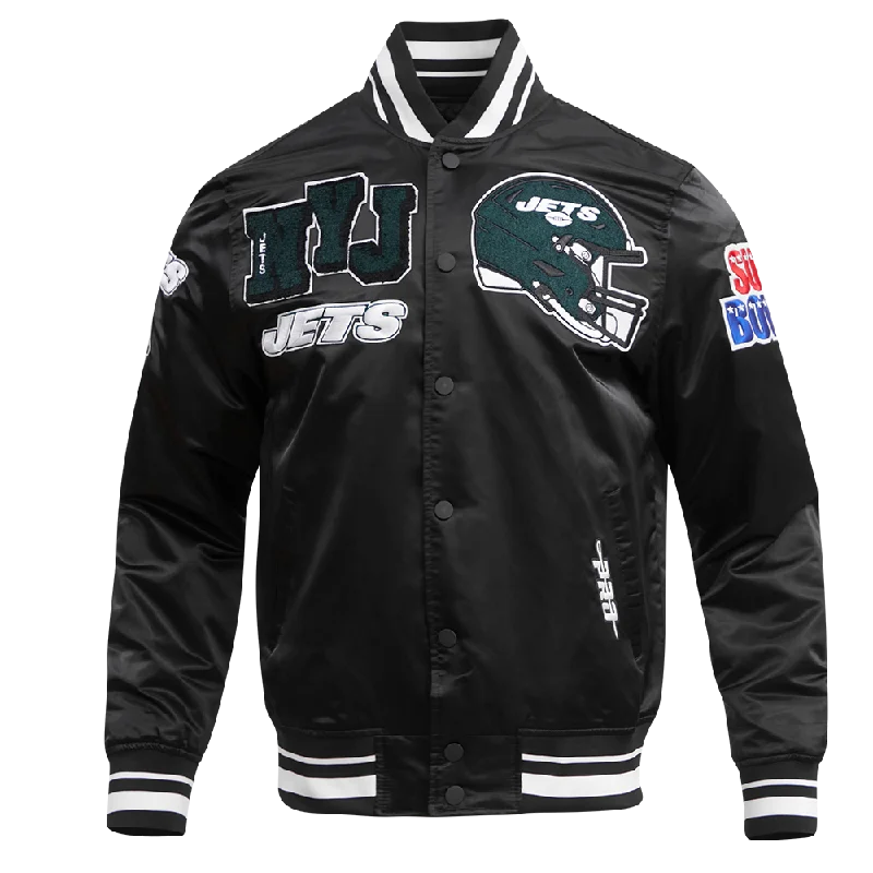 NFL NEW YORK JETS MASHUP MEN'S RIB SATIN JACKET (BLACK)