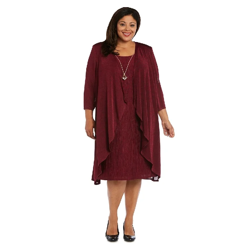 R & M Richards Women's Plus Size Pleated Dress And Draped Jacket Red Size 22