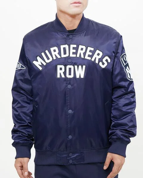 MLB NEW YORK YANKEES MURDERERS ROW WORDMARK MEN'S SATIN JACKET (MIDNIGHT NAVY/WHITE)