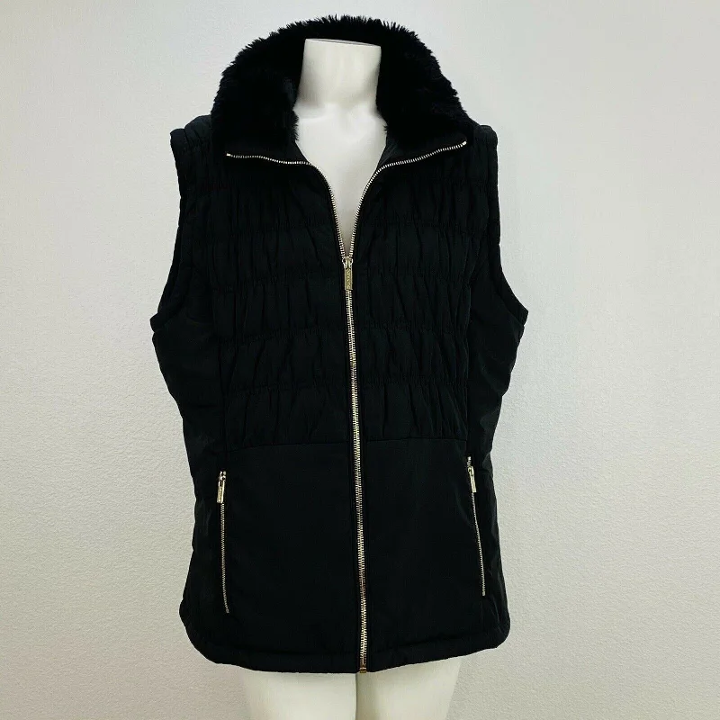 Calvin Klein Women's Faux-Fur Collar Vest Black Size Medium