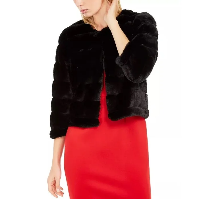 Calvin Klein Women's Faux-Fur Shrug Black Size Small