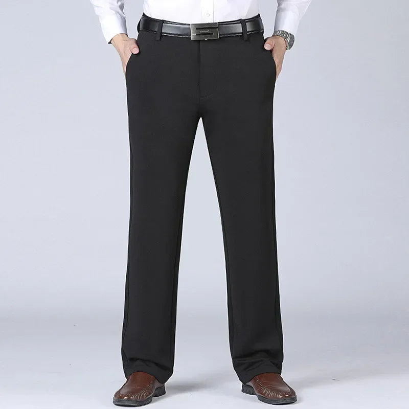 Plus Size Men's Business Pants Big Size Elastic Waist Straight Suit Pants Formal Work Long Pants Casual Trousers