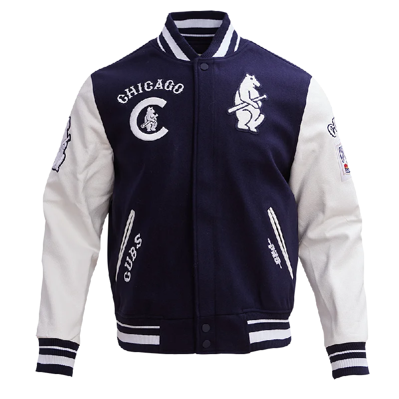 MLB CHICAGO CUBS RETRO CLASSIC MEN'S RIB WOOL VARSITY JACKET (MIDNIGHT NAVY/WHITE)