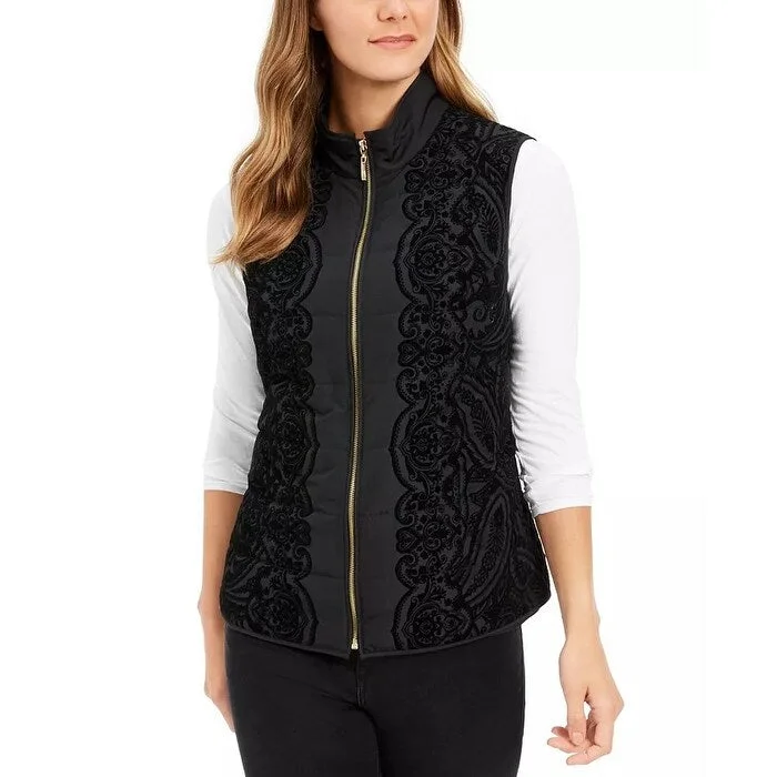 Charter Club Women's Velvet-Flocked Vest Black Size Medium