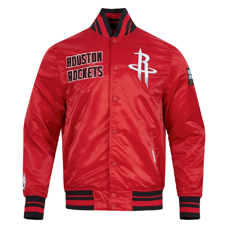 NBA HOUSTON ROCKETS RETRO CLASSIC MEN'SS RIB SATIN JACKET (RED/BLACK)