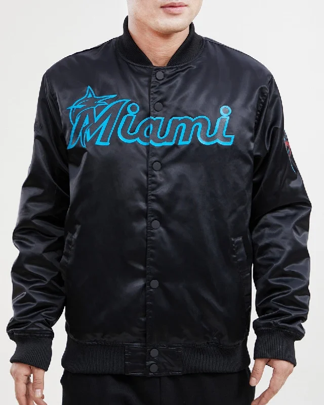 MLB MIAMI MARLINS TEAM BIG LOGO MEN'S SATIN JACKET (BLACK)