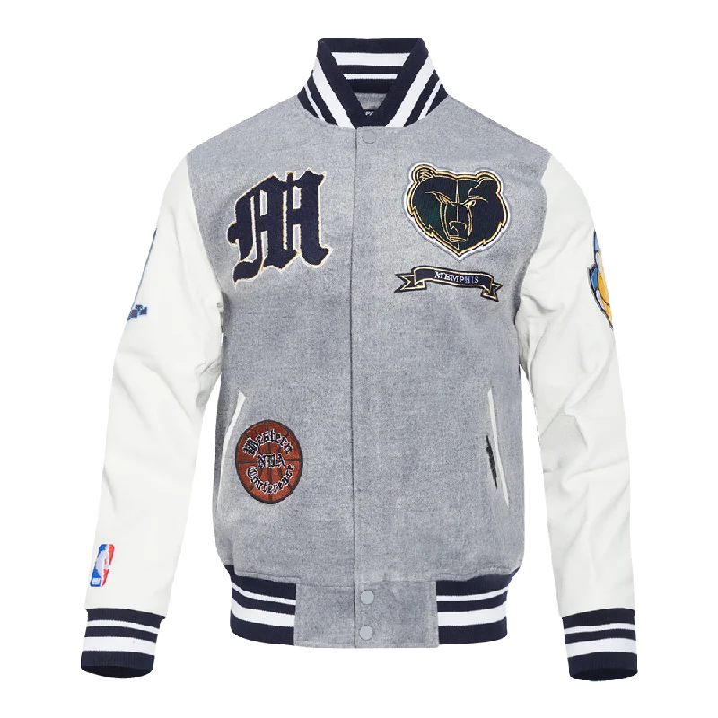 NBA MEMPHIS GRIZZLIES PRO PREP MEN'S WOOL VARSITY JACKET (HEATHER GREY/WHITE/MIDNIGHT NAVY)