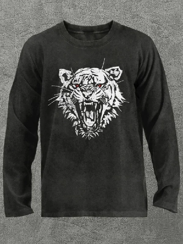 Tiger Head Washed Gym Long Sleeve Shirt