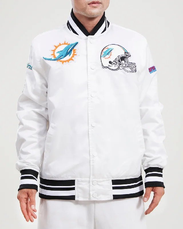 NFL MIAMI DOLPHINS MASHUP LOGO MEN'S SATIN JACKET (WHITE)