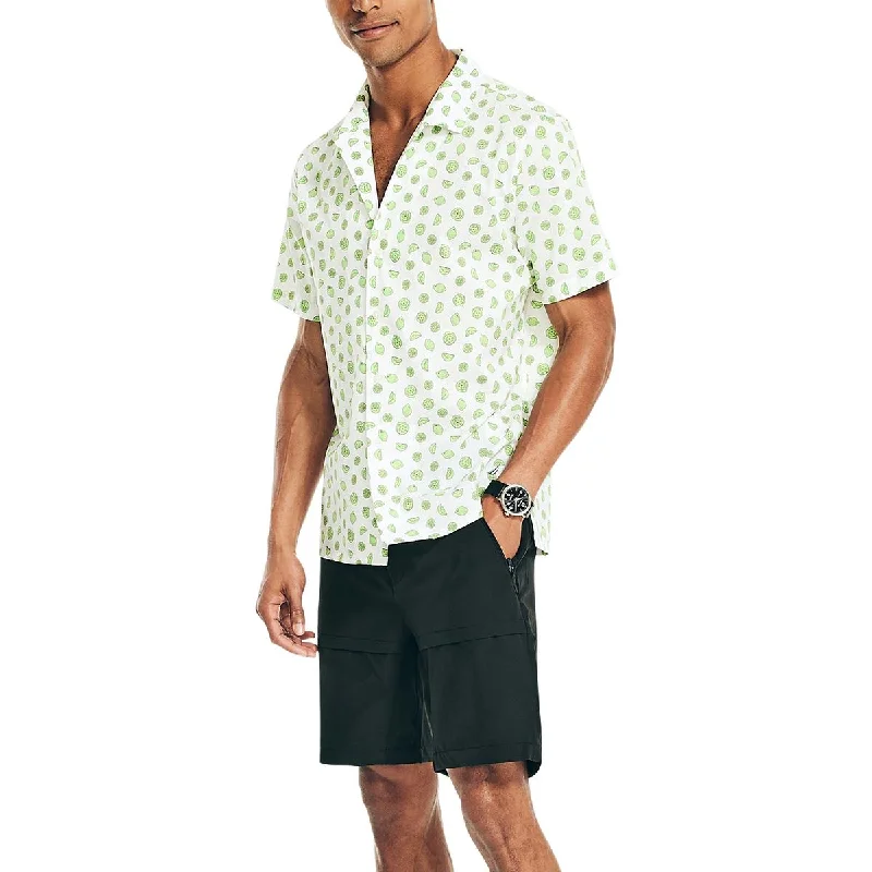 Nautica Mens Printed Short Sleeve Button-Down Shirt