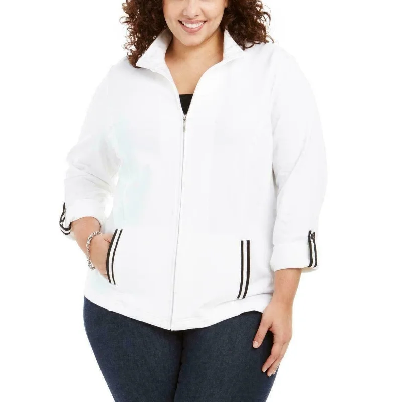 Karen Scott Women's Sport French Terry Ribbon-Trim Jacket White Size Small