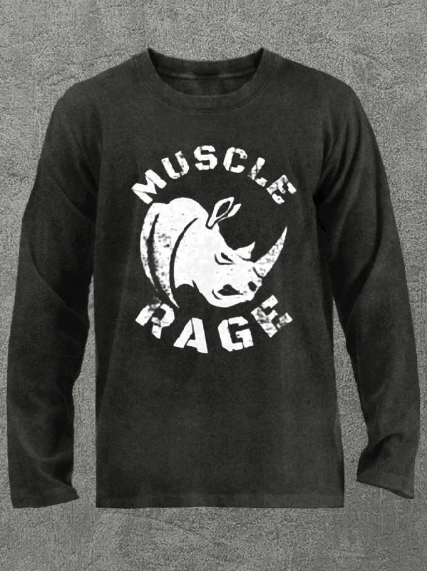 muscle rage rhino Washed Gym Long Sleeve Shirt