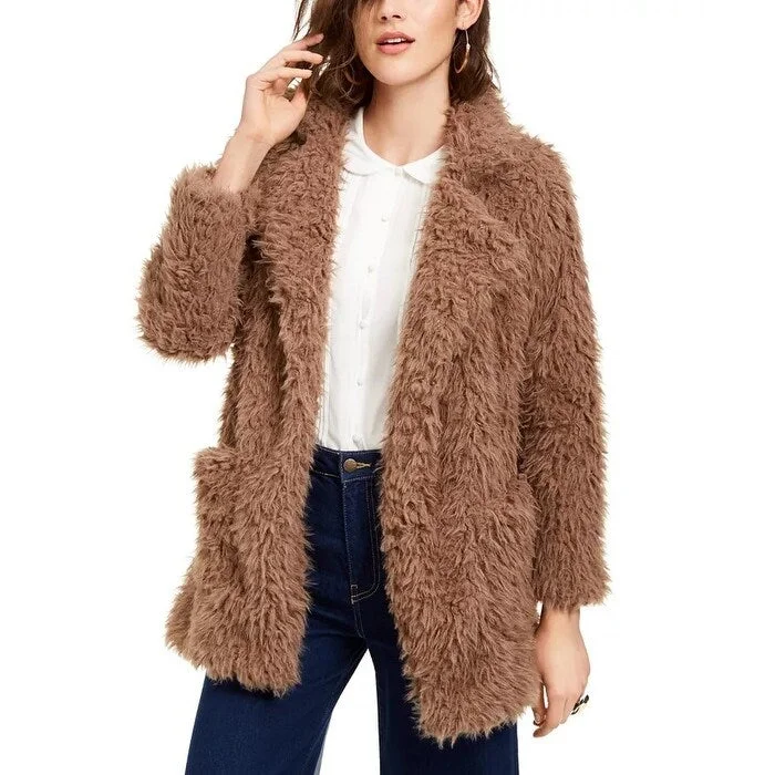 Sage The Label Women's Penny Lane Shaggy Faux-Fur Coat Brown Size L - Large