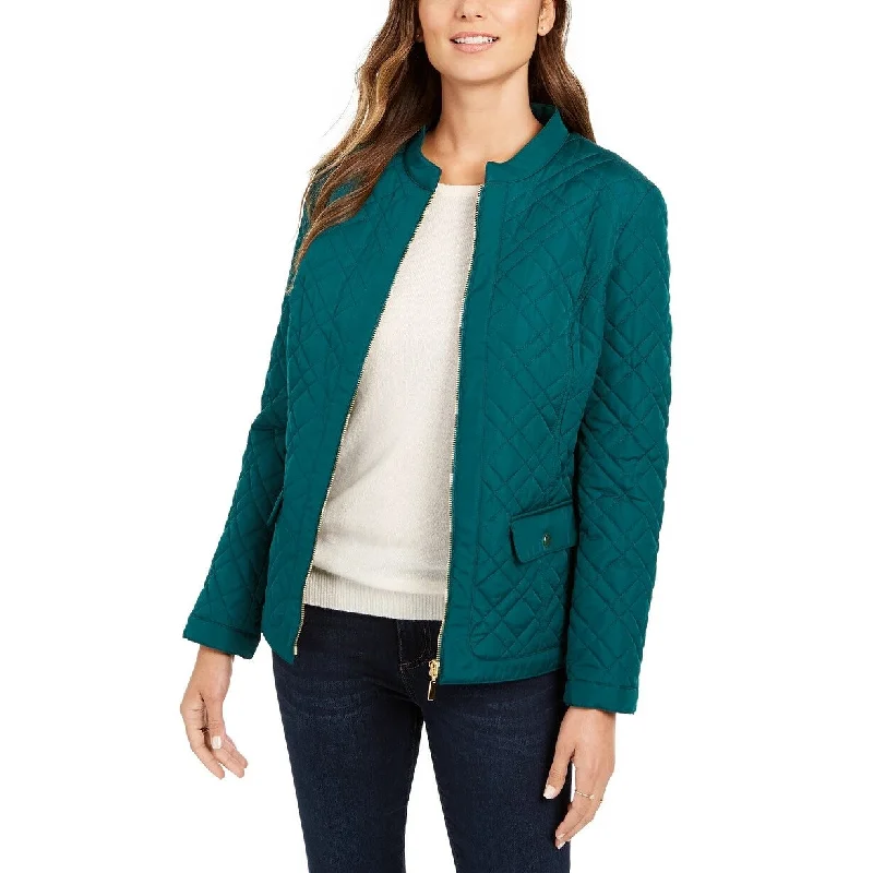 Charter Club Women's Quilted Mandarin-Collar Jacket Dark Green Size XX Large - XX-Large