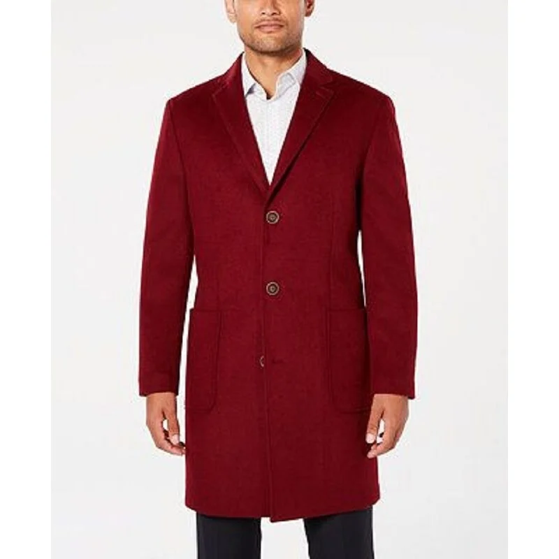 Tallia Orange Men's Slim-Fit Solid Overcoat Red Size Medium