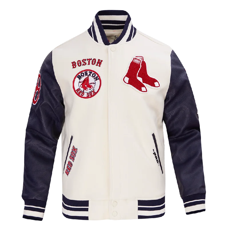 MLB BOSTON RED SOX RETRO CLASSIC MEN'S RIB WOOL VARSITY JACKET (EGGSHELL/ MIDNIGHT NAVY)