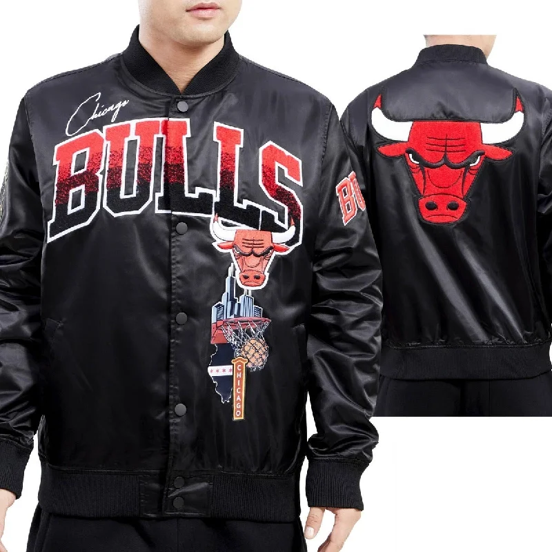 NBA CHICAGO BULLS HOMETOWN MEN'S SATIN JACKET (BLACK)