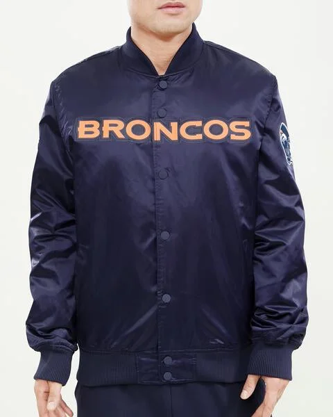 NFL DENVER BRONCOS WORDMARK MEN'S SATIN JACKET (MIDNIGHT NAVY)