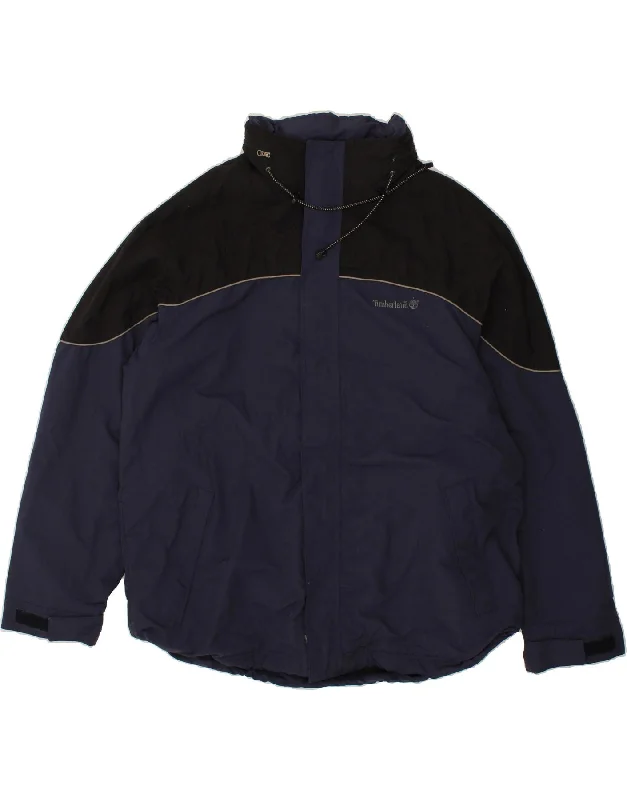 TIMBERLAND Mens Hooded Windbreaker Jacket UK 42 XL Navy Blue Colourblock