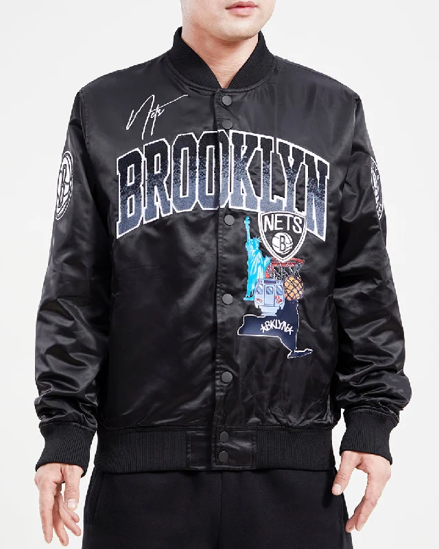 NBA BROOKLYN NETS HOMETOWN MEN'S SATIN JACKET (BLACK)