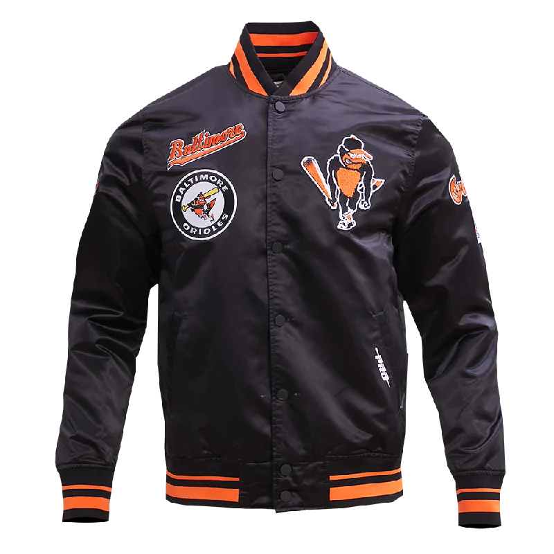 MLB BALTIMORE ORIOLES RETRO CLASSIC MEN'S RIB SATIN JACKET (BLACK/ORANGE)