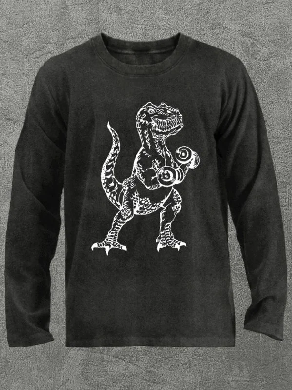 weightlifting dinosaur Washed Gym Long Sleeve Shirt