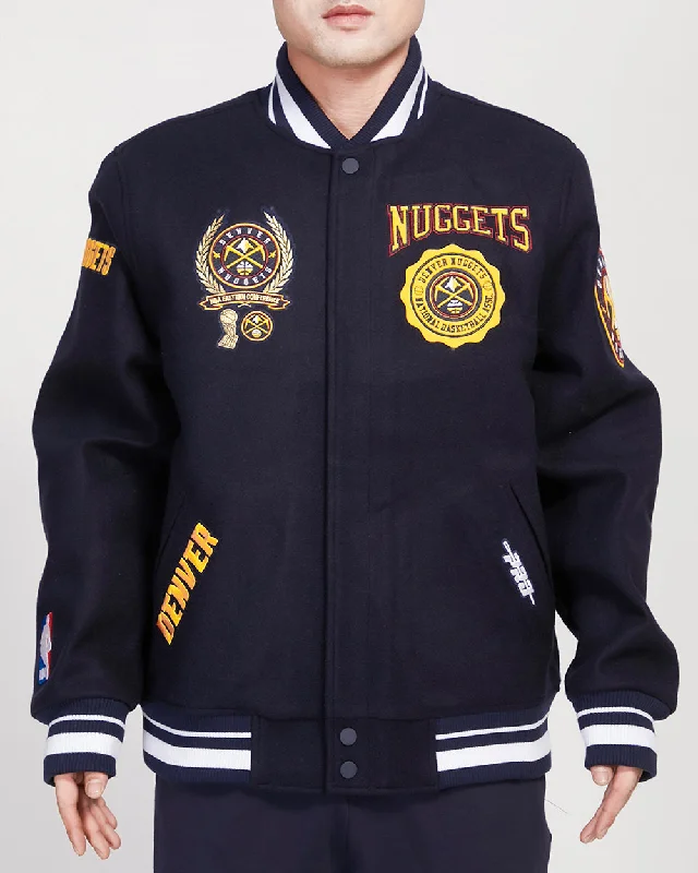 NBA DENVER NUGGETS CREST EMBLEM MEN'S RIB WOOL VARSITY JACKET (MIDNIGHT NAVY)