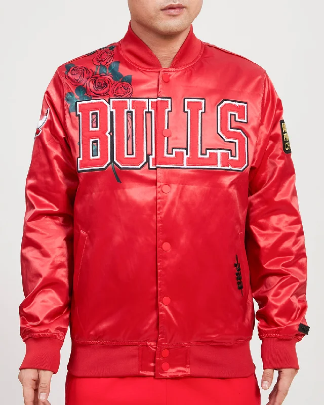 NBA CHICAGO BULLS ROSES MEN'S SATIN JACKET (RED)