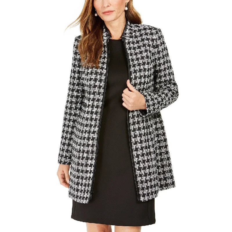 Kasper Women's Houndstooth Printed Topper Jacket Charcoal Size 14